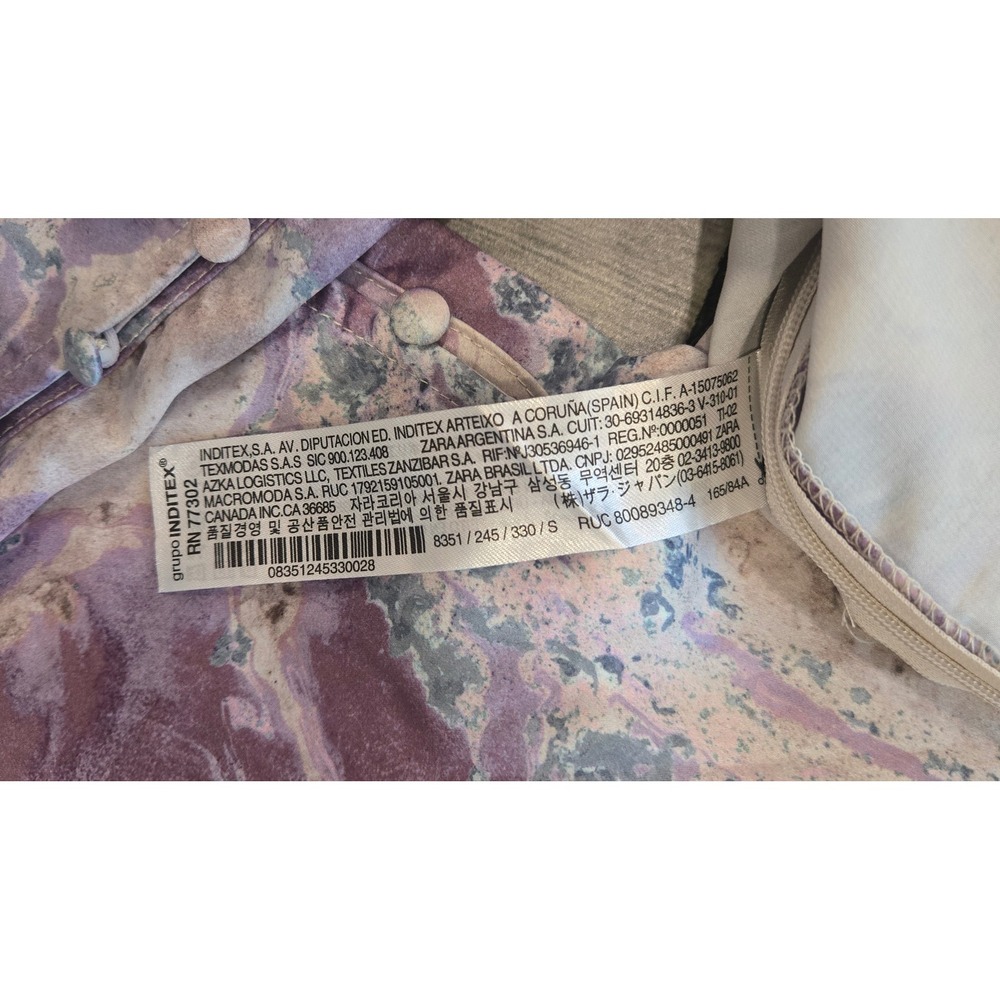 Zara Purple Marble Print Twist Front V-Neck Long Sleeve Blouse Small 08351245330 - Picture 6 of 7